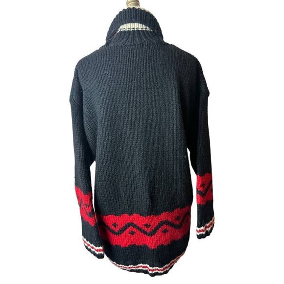 Vintage Moda Int Black Red Fair Isle Wool Oversized Sweater Women's Size M - Picture 3 of 5